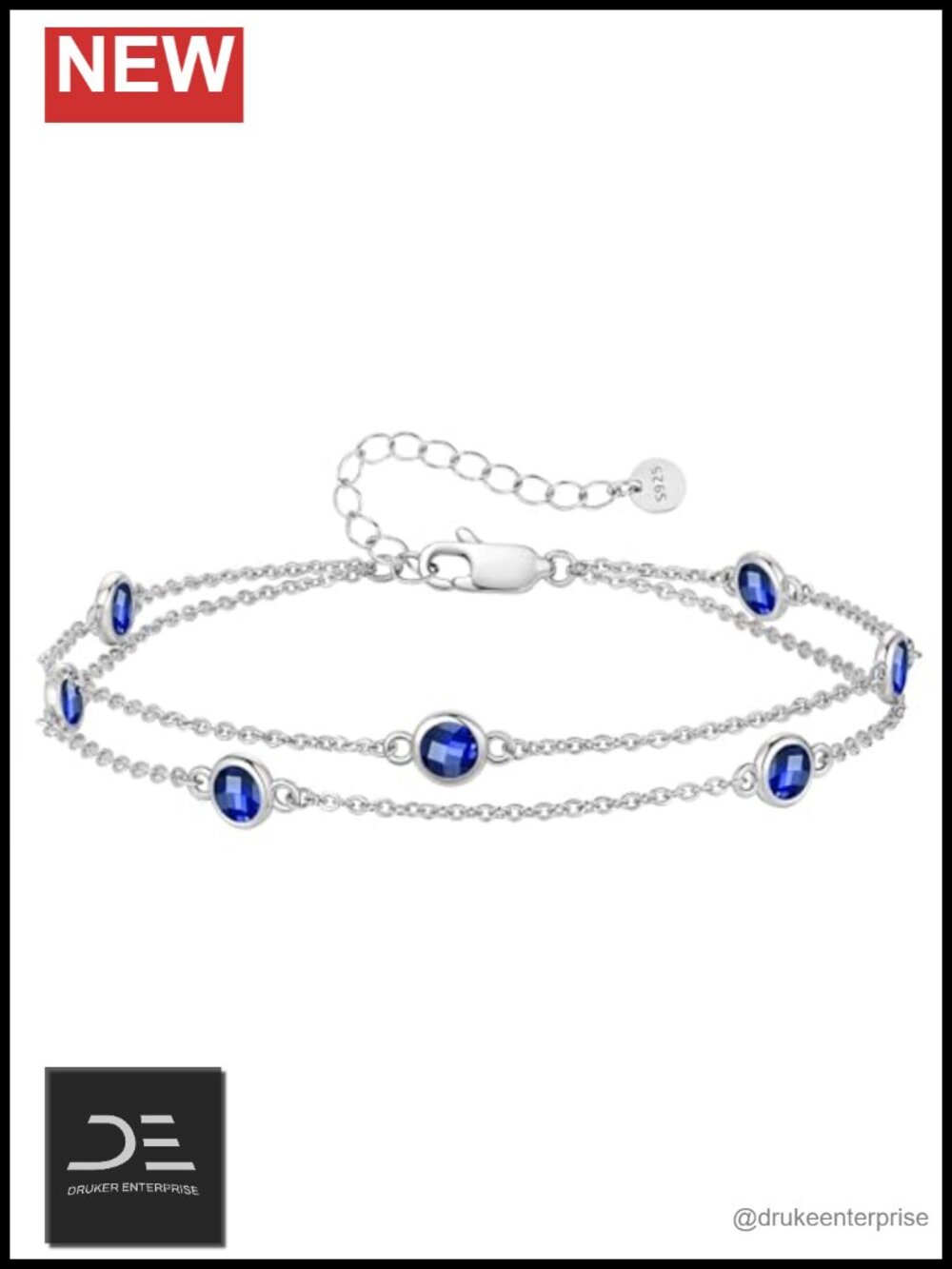 Sterling Silver Double Layer Birthstone Bracelet for Women, Cubic Zirconia Link